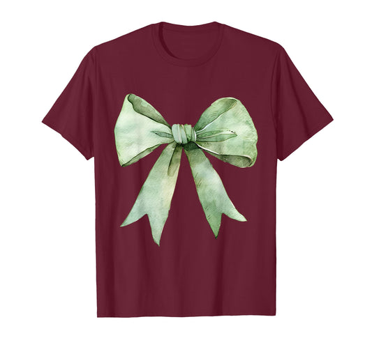 Trendy Aesthetic Green Coquette y2k Girl Green Bow Ribbon T-Shirt