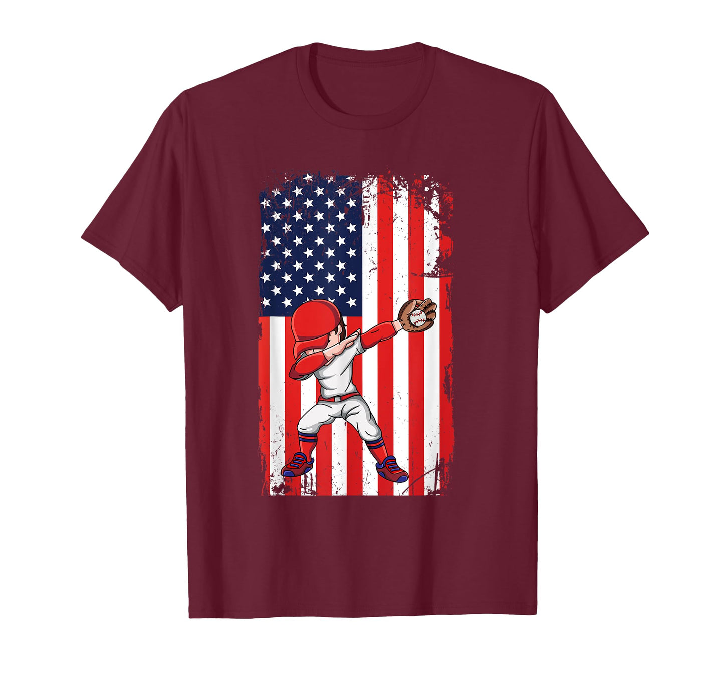 Baseballer Sports Athlete US Flag Dabbing Baseball Player T-Shirt