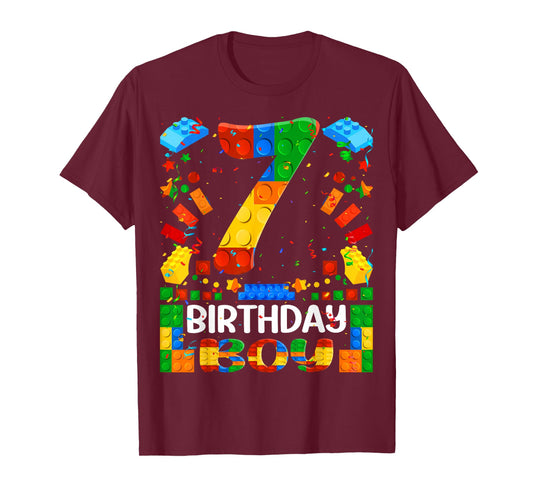 7 Year Old Building Blocks 7th Birthday Boy Brick Builder T-Shirt