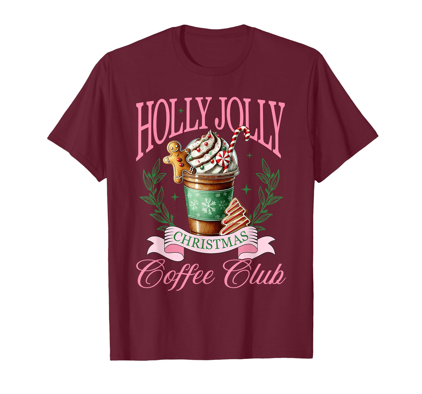 Coffee Christmas Gingerbread Pink Women Latte Cozy Winter T-Shirt