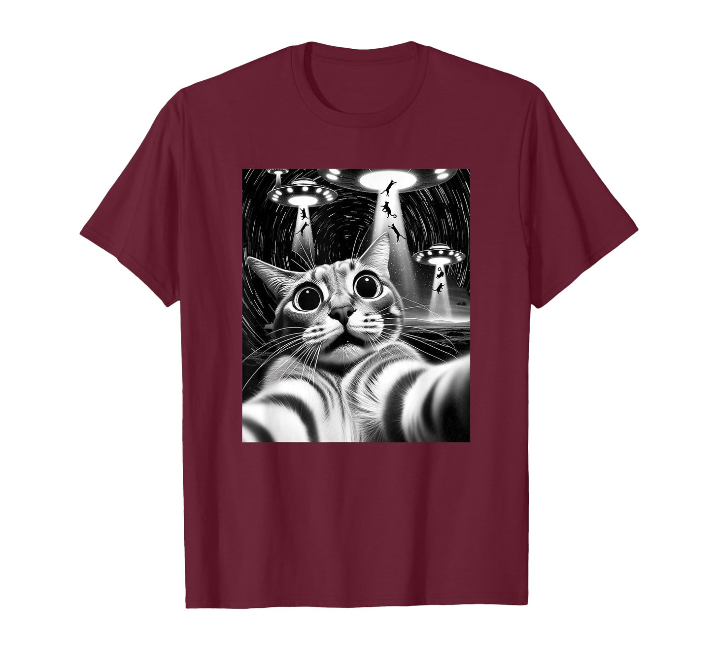 Cat UFO Invasion | Funny Cat Meme Retro Alien Cat UFO Selfie T-Shirt