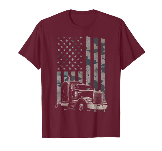 Trucker American Flag Cargo Truck T-Shirt