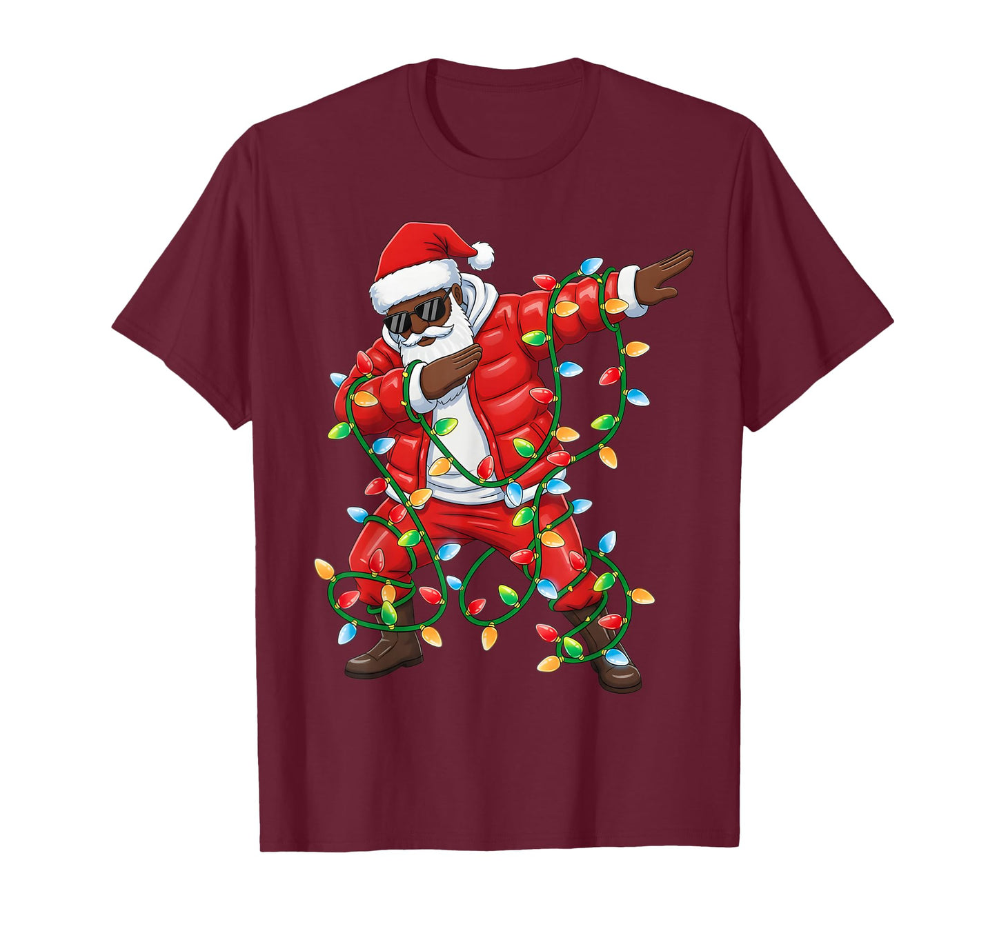 Dabbing African American Santa Xmas Lights Boys Christmas T-Shirt