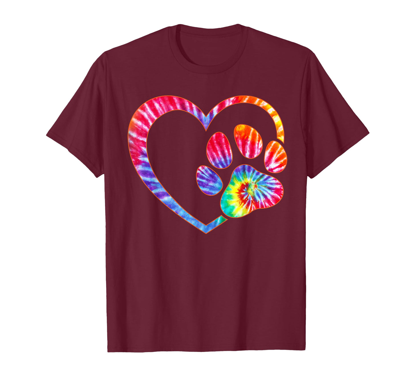 Cute Tie Dye Dog Paw Love Heart Print Colorful Pet Dog Lover T-Shirt