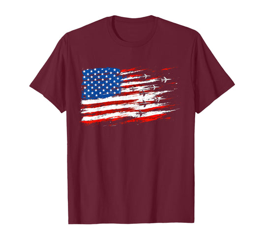 Airplane American Flag Aviation Fighter Jets 4th of July T-Shirt