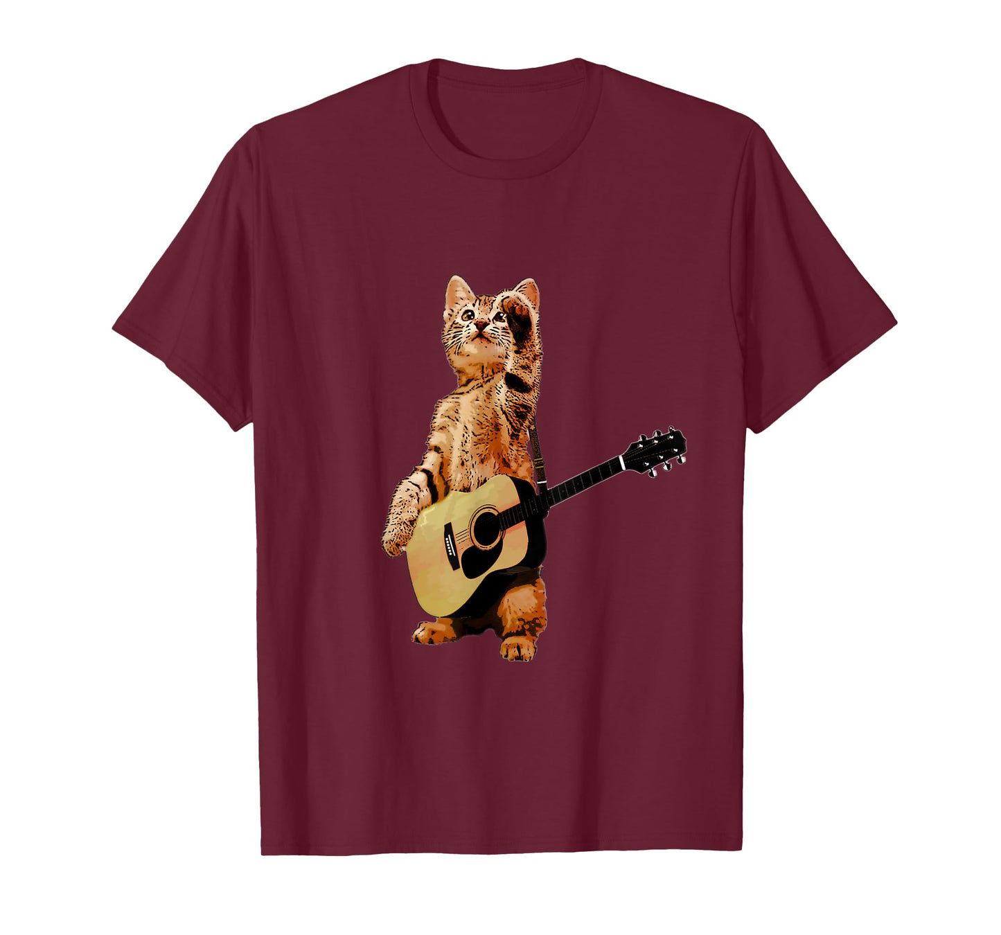 Cat Playing Acoustic Guitar Cool Musician Guitarist Men Women T-Shirt
