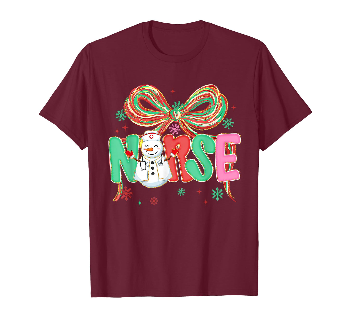 Christmas Nurse Coquette Bow Snowman Nursing Xmas Holiday T-Shirt