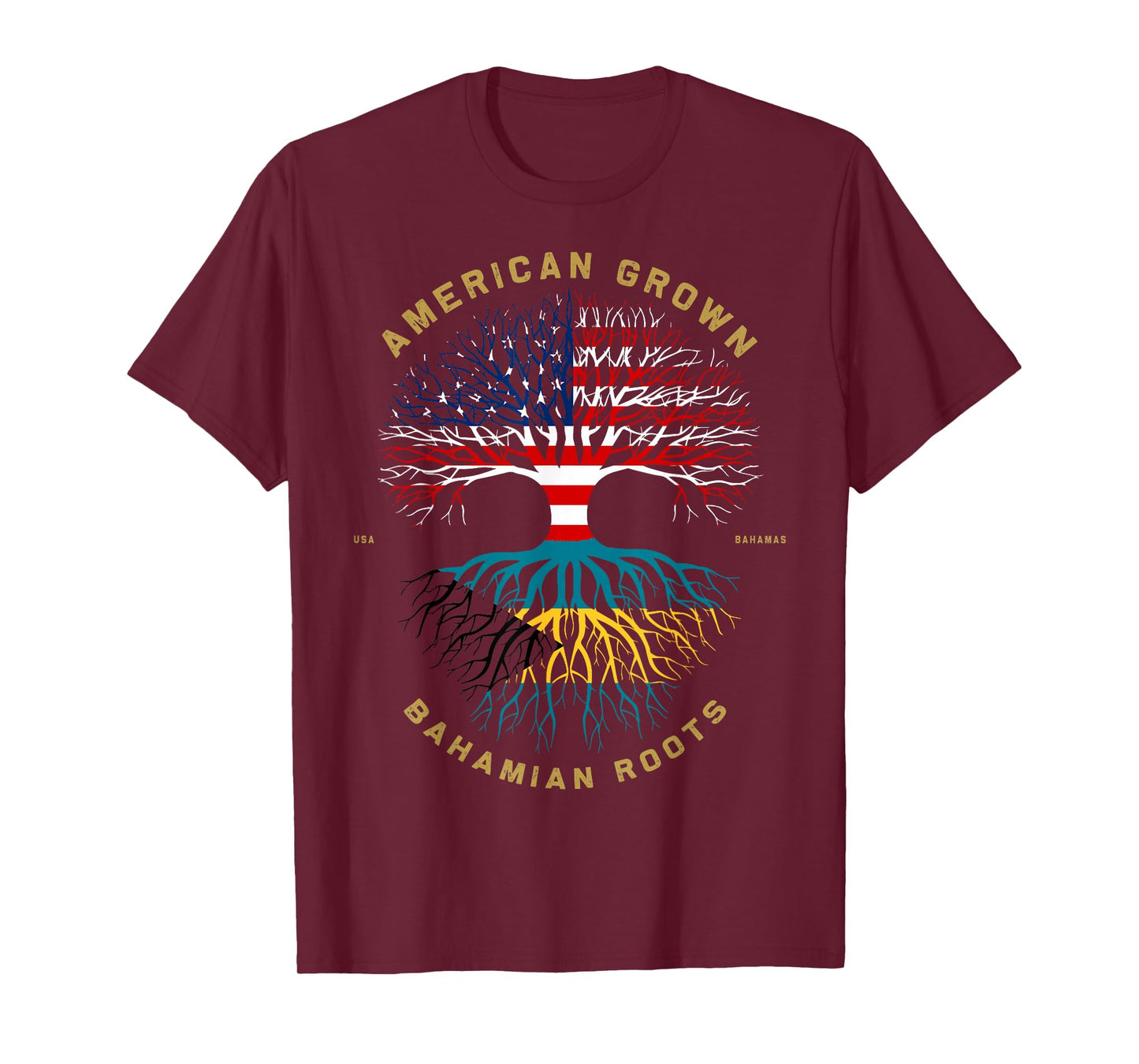 American Grown With Bahamian Roots Tree USA Flag Gifts T-Shirt