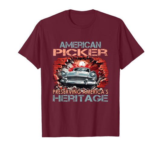 Patriotic American Heritage Pickers T-Shirt, Small, Black