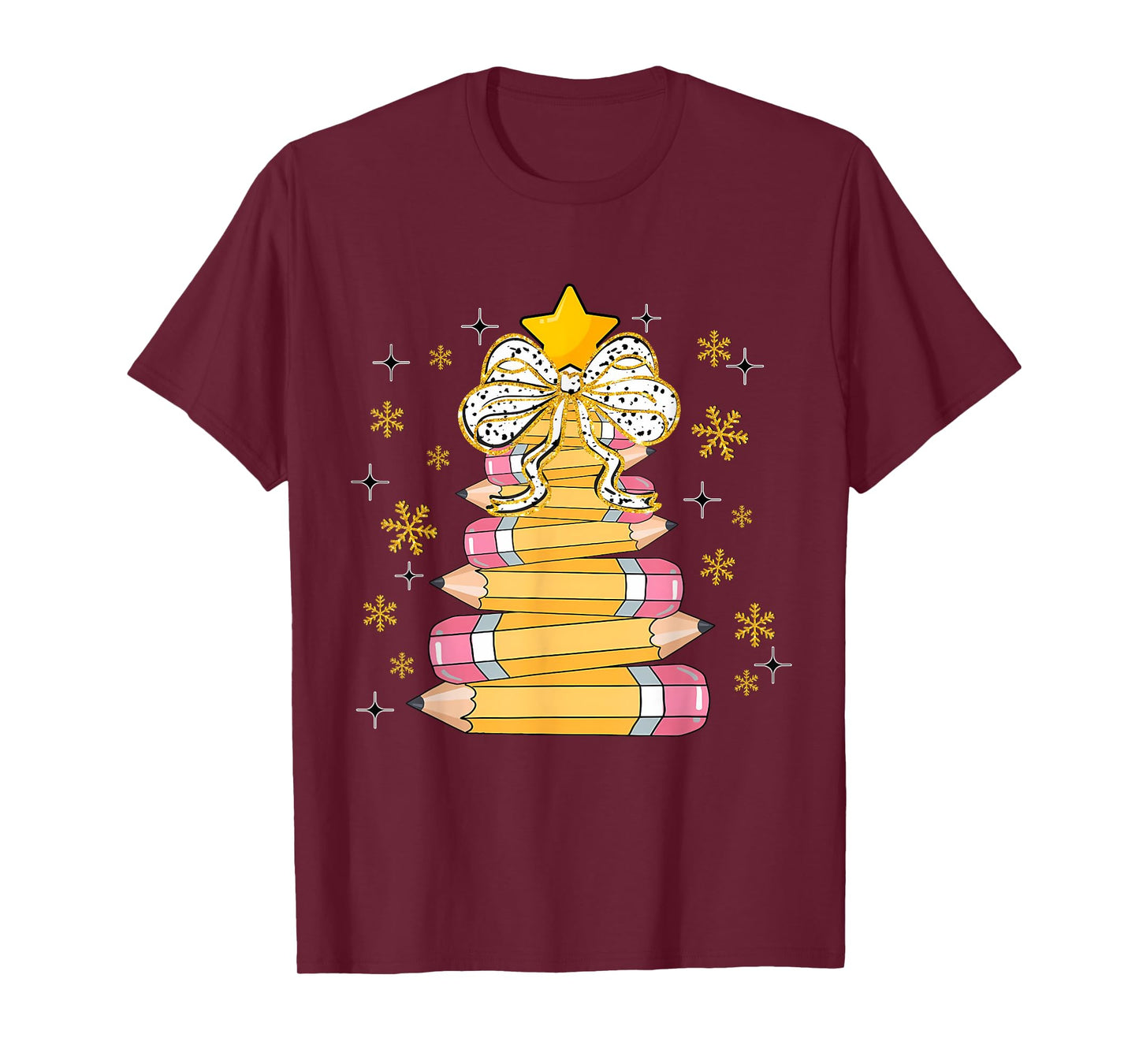 Christmas Pencil Tree Teacher Crayon Tree Light Students T-Shirt