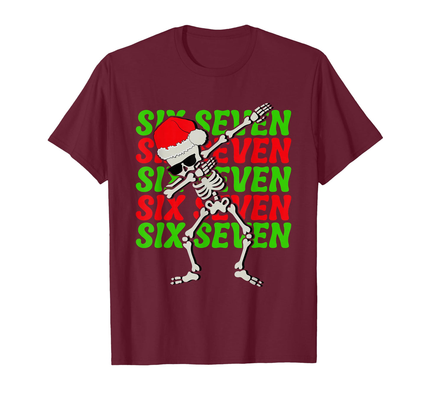 67 Christmas Funny Six Seven Meme Brainrot Dabbing Skeleton T-Shirt