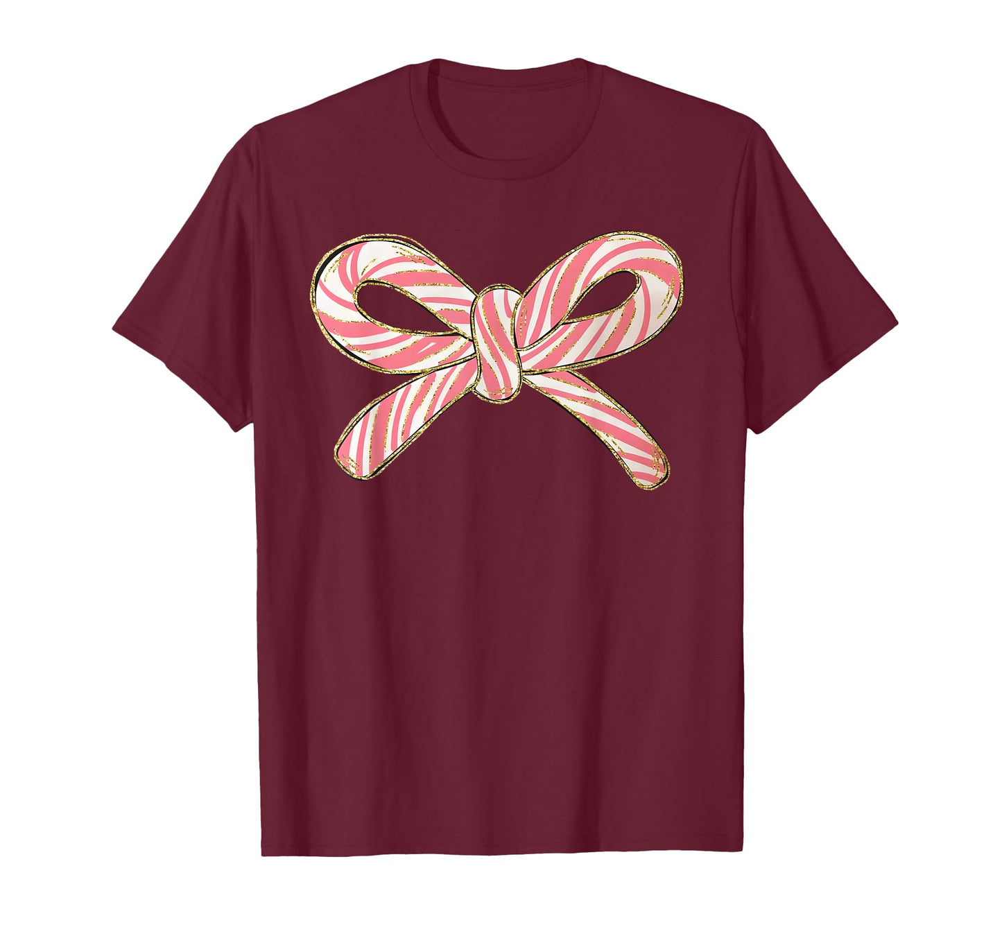 Candy Cane Coquette Bow Christmas Season Girls Womens Retro T-Shirt