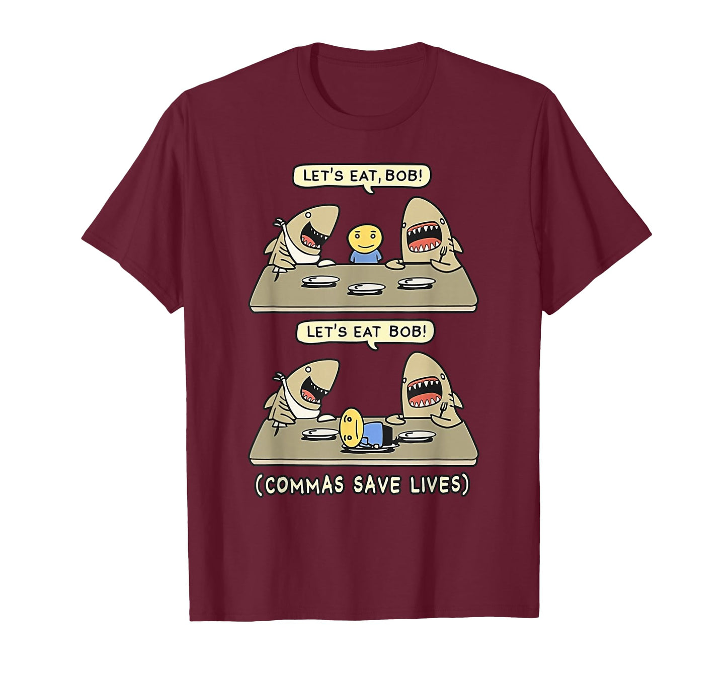 Commas Punctuation Shark Lets Eat Funny English Grammar T-Shirt