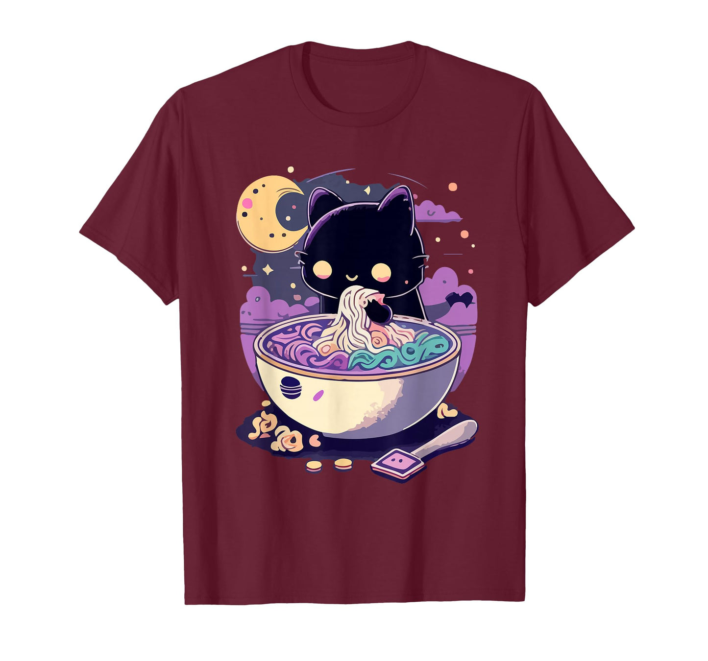 Creepy Kawaii Cat Eating Ramen Noodles Pastel Goth Aesthetic T-Shirt