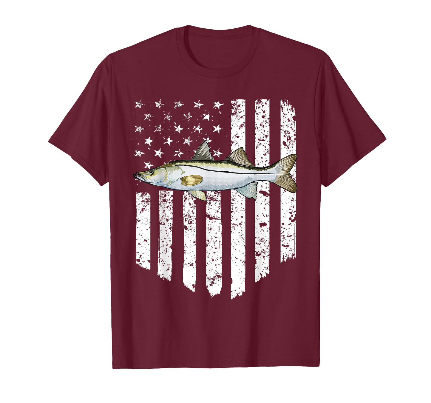 Black White American Flag Snook 4th Of July Fish T-Shirt