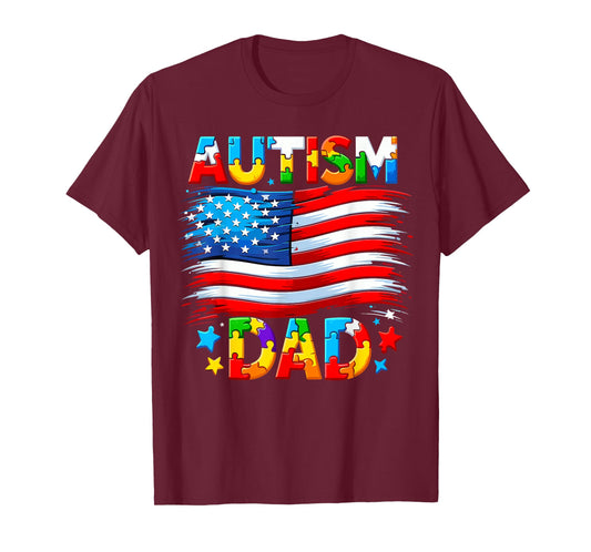 Autism Dad Awareness USA American Flag T-Shirt