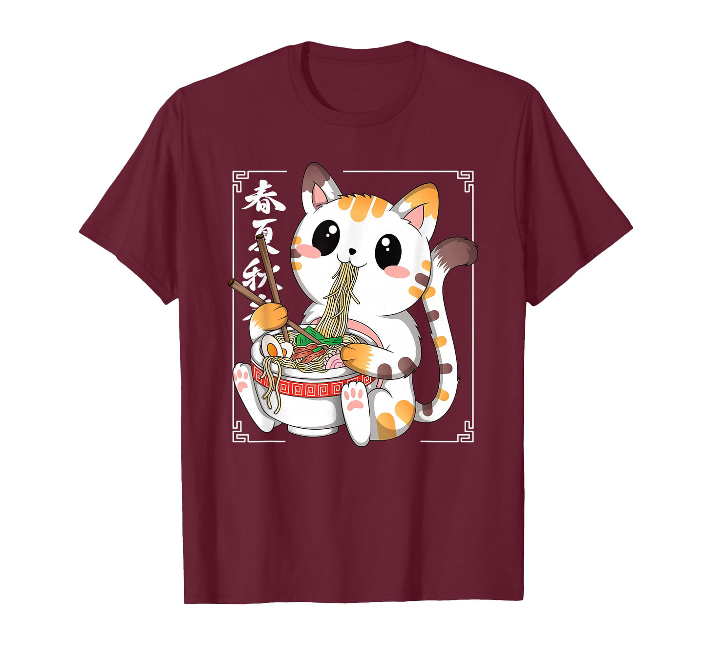 Funny Japanese Anime Cat Ramen Noodles Manga Kawaii Men Boys T-Shirt