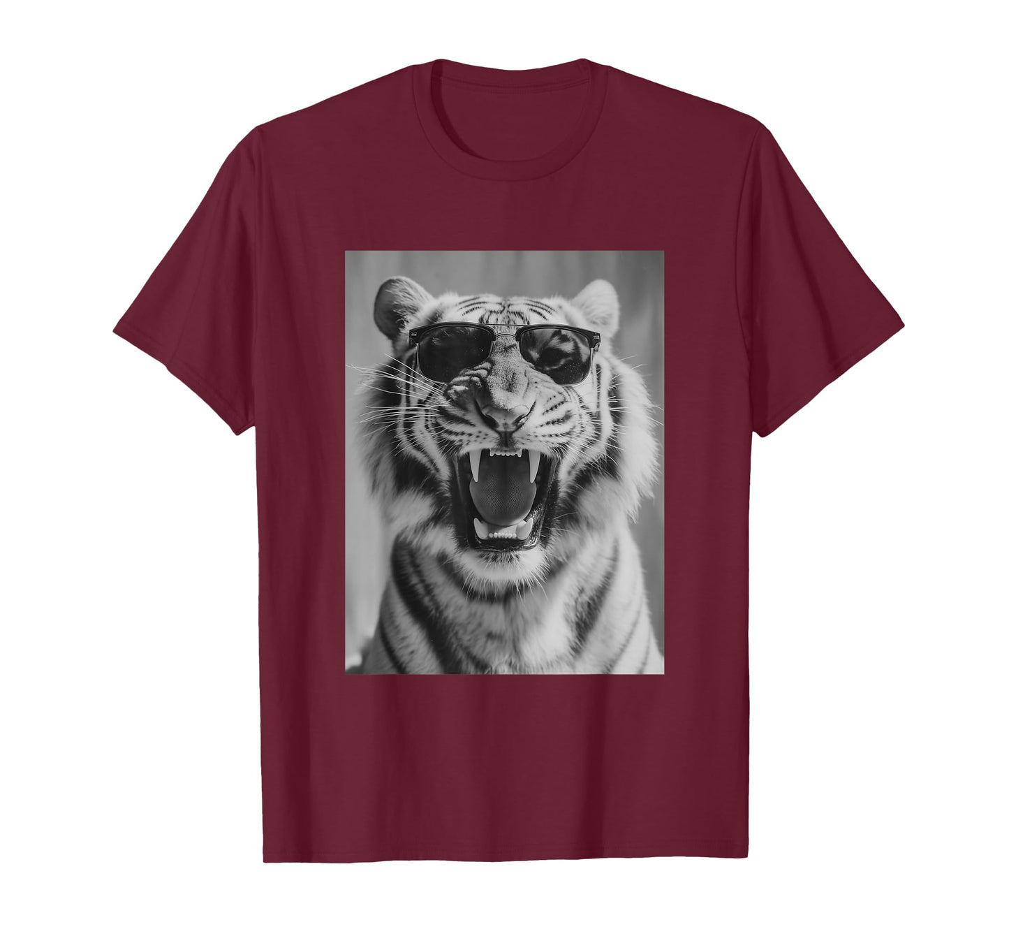 Roaring Tiger with Sunglasses Stylish Feline Animal Photo T-Shirt