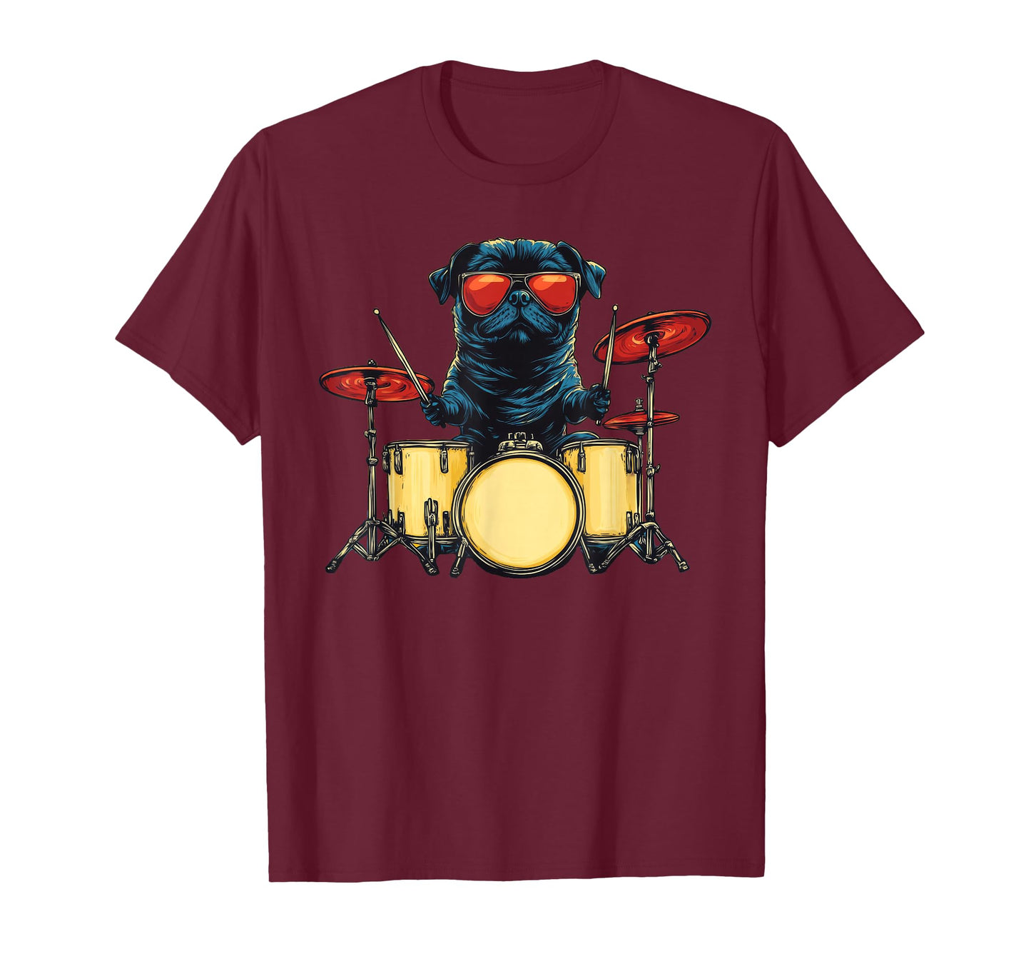 Cute Dog Pug Playing Drums Drummer Music T-Shirt