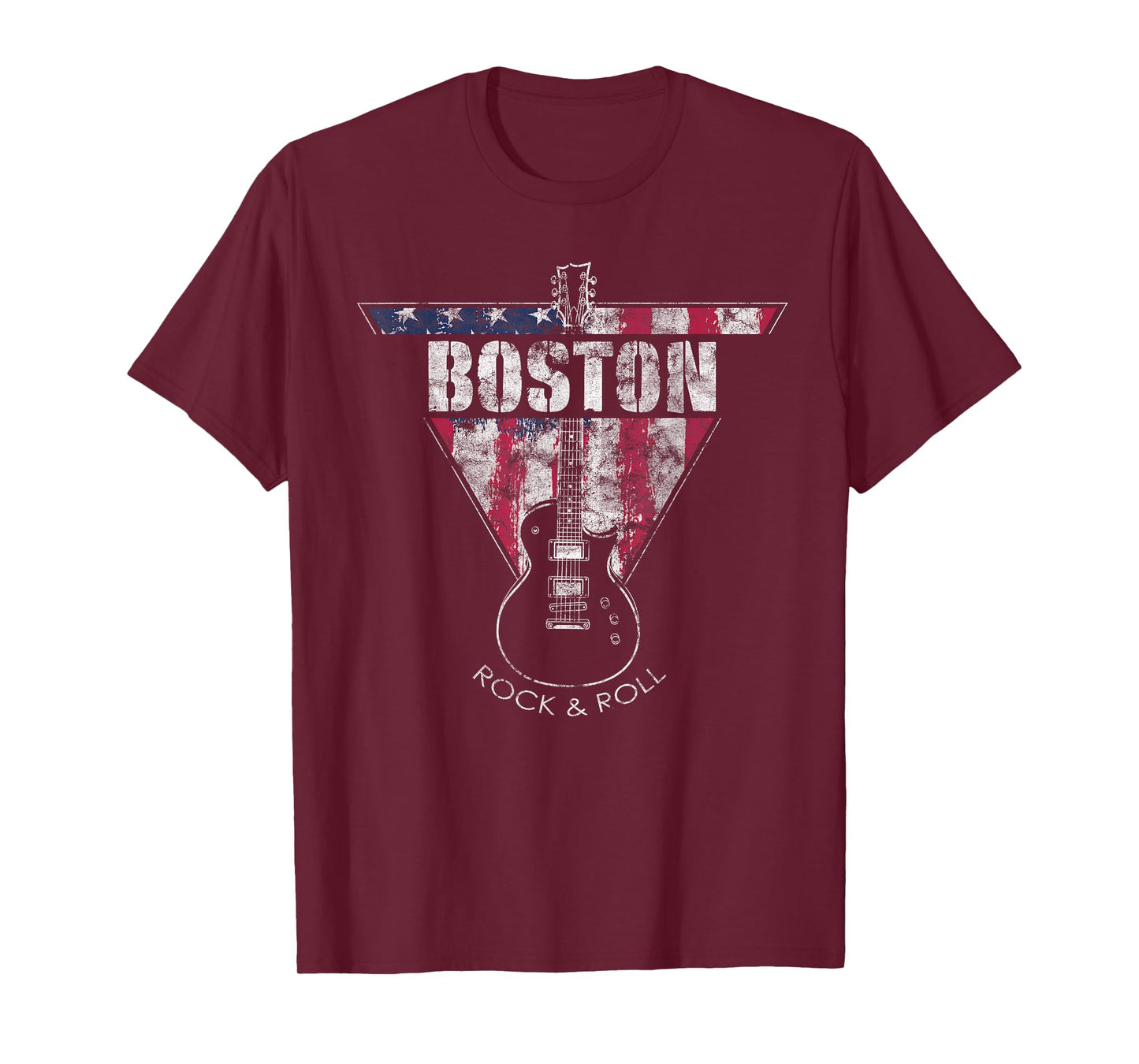 Boston Souvenir Vintage American Flag Guitar Player Rock Fan T-Shirt