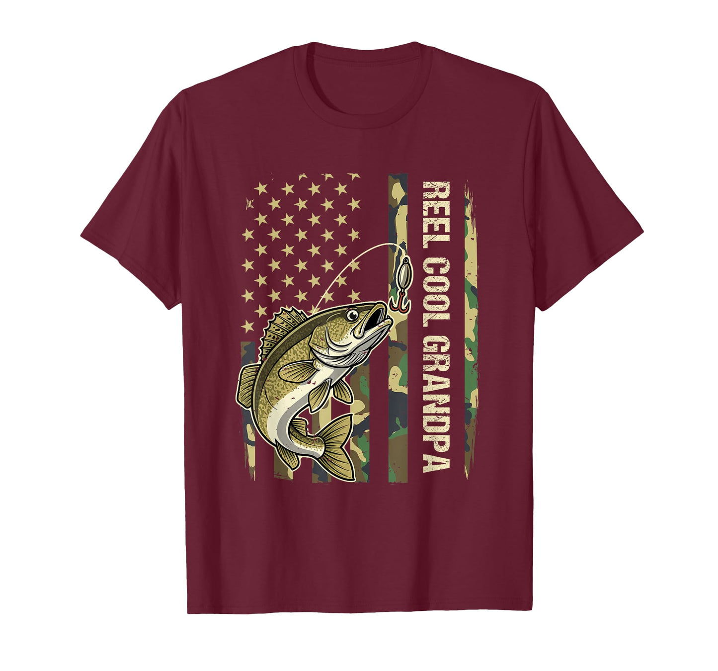 Reel Cool Grandpa Walleye Fishing Camo American Flag T-Shirt