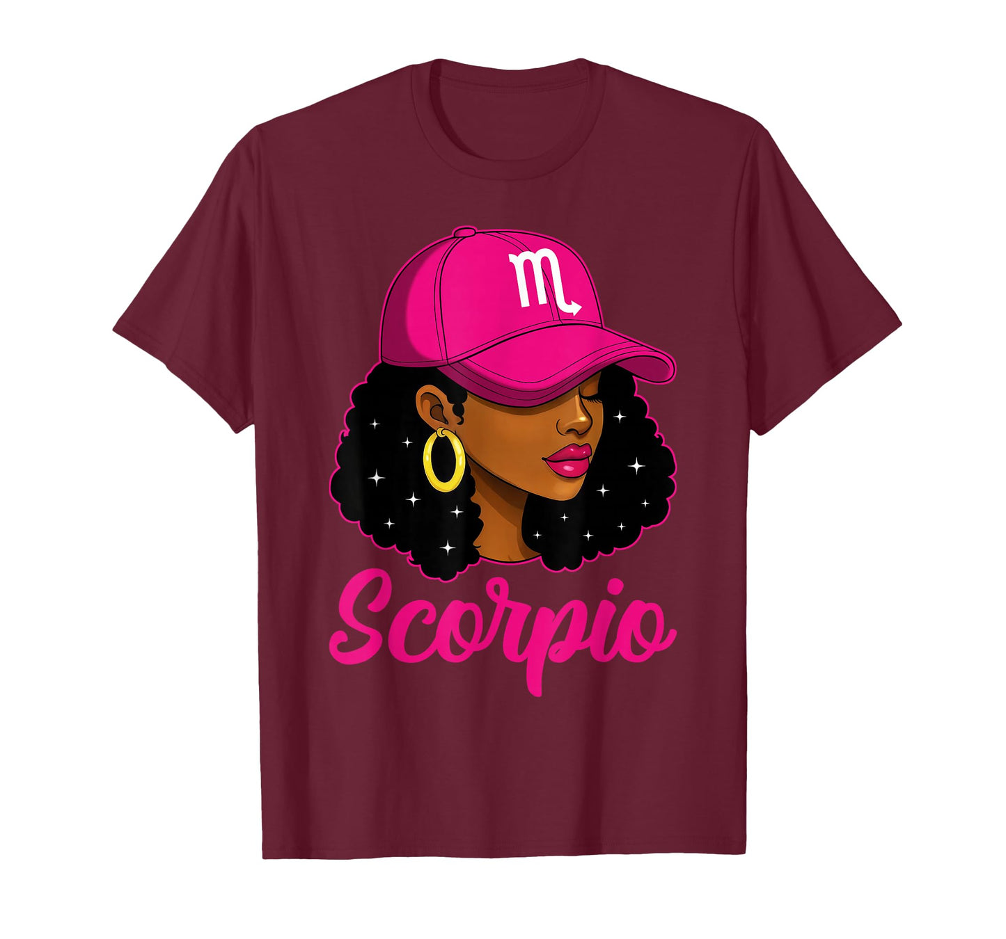 Scorpio Girl Pink Cap Zodiac Birthday Afro Women Girls T-Shirt