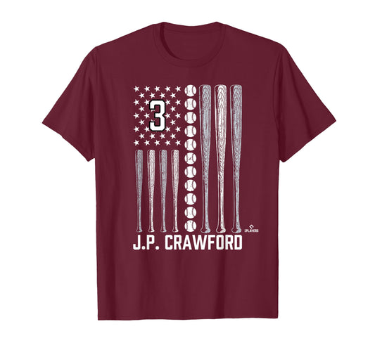 Baseball American Flag J.P. Crawford Seattle Baseball MLBPA T-Shirt