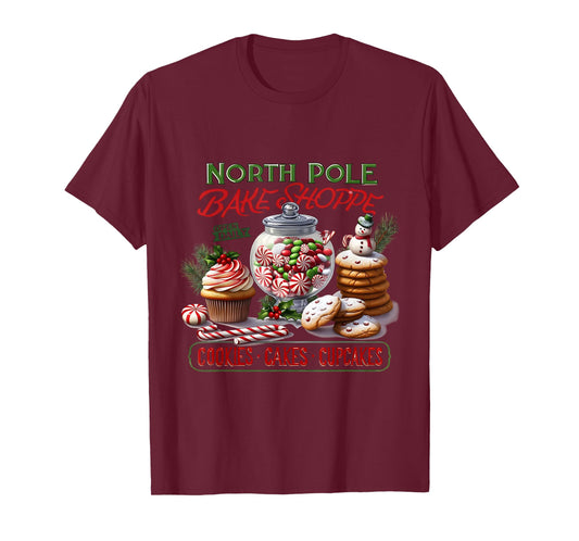 Bakery Cupcakes Cookies North Pole Bake Shop Christmas Candy T-Shirt