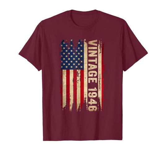 Vintage Made In 1946 American Flag 80th Birthday 80 Year Old T-Shirt