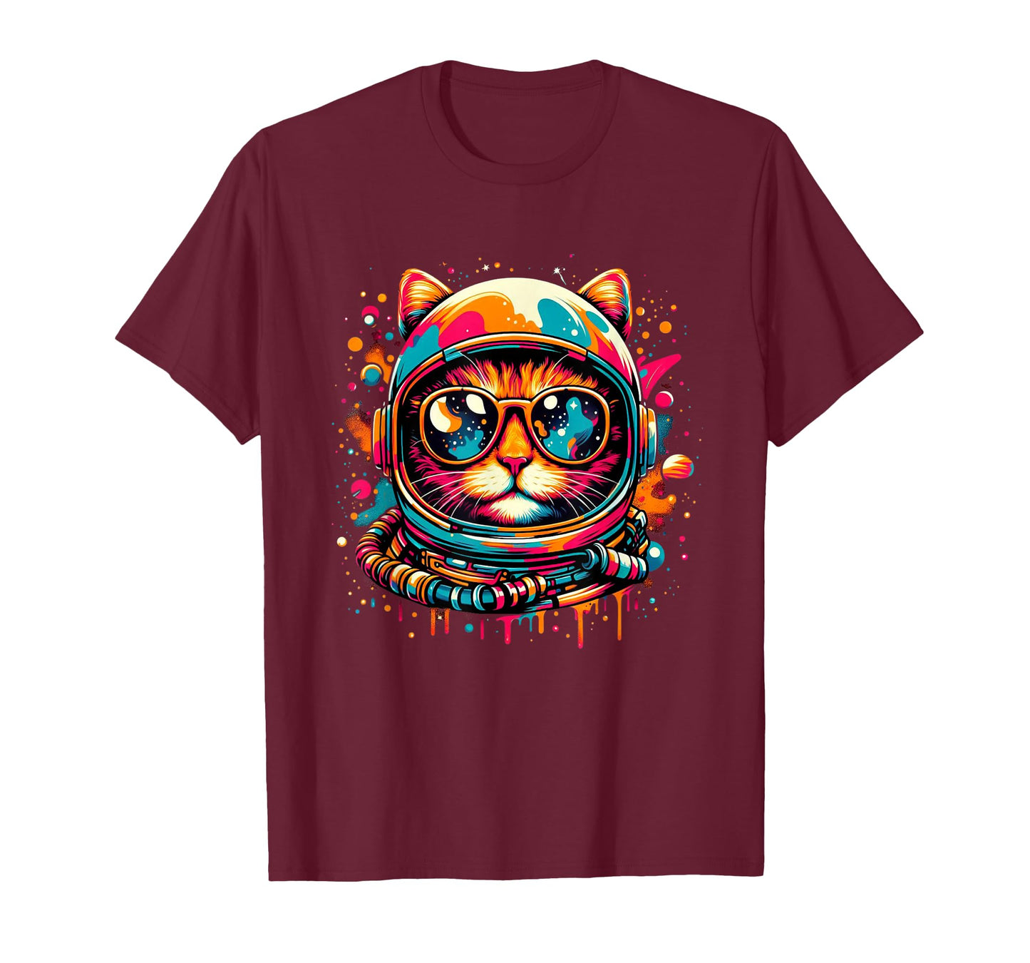 Space Cat Funny Cosmic Astronaut Cat Cute Retro Galaxy Cat T-Shirt for Men Women Kids