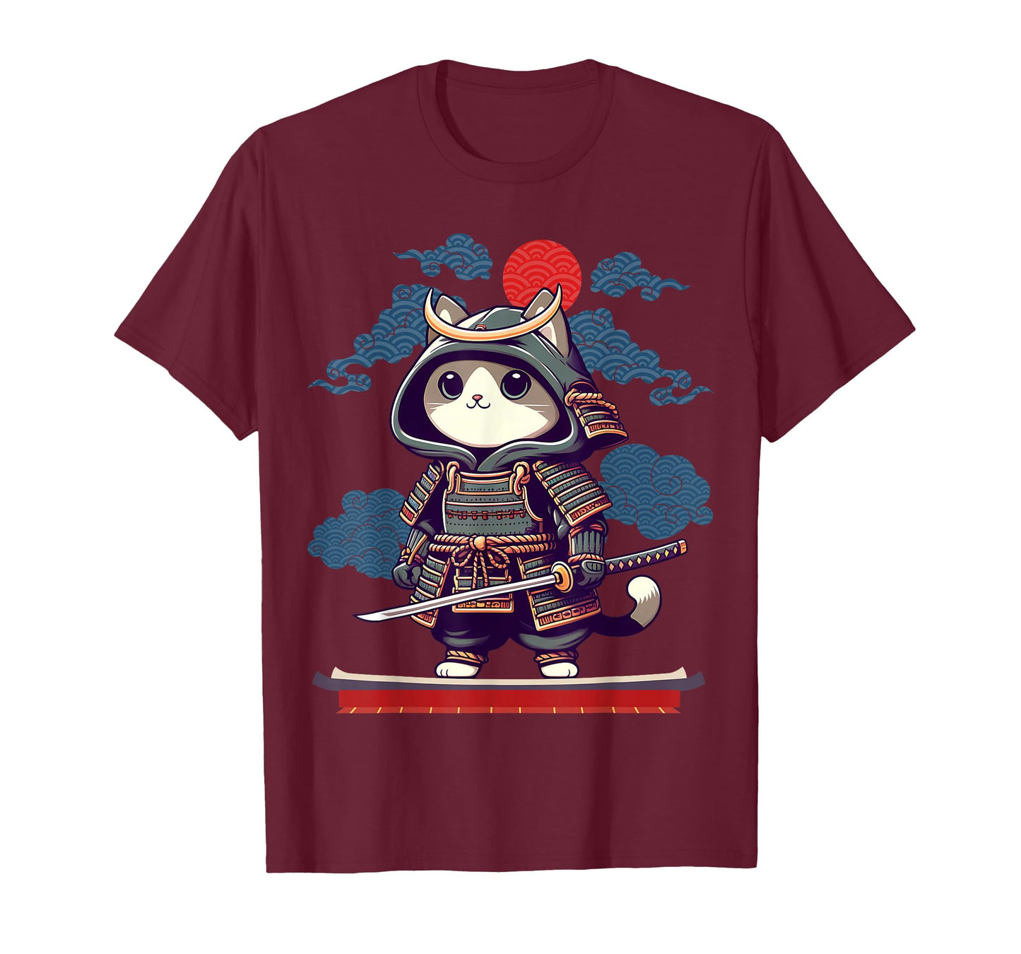 Japanese Samurai Cat Tattoo Kawaii Ninja Cat Anime Cute Kids T-Shirt