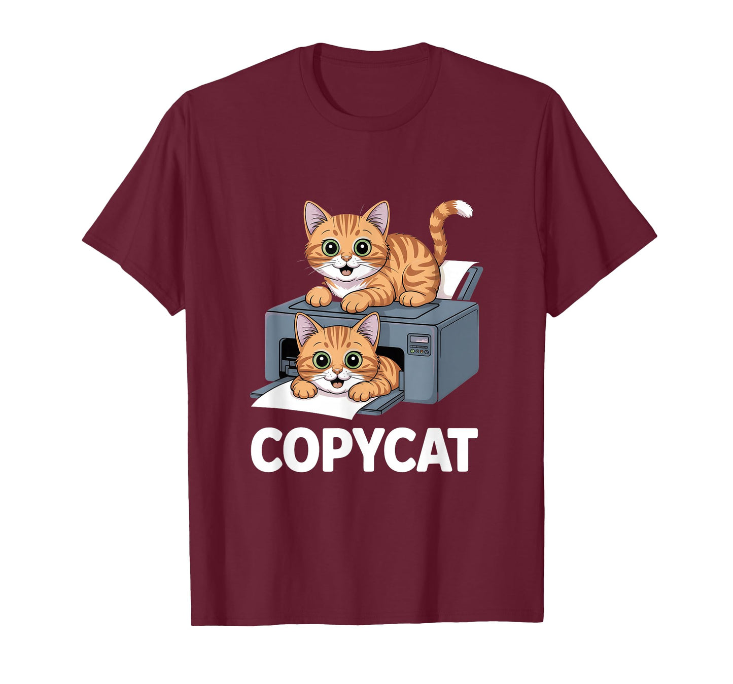 Funny Copycat Printer Cat Cartoon Graphic T-Shirt