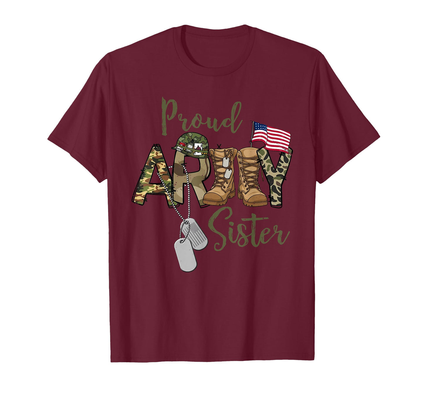 Proud Army Sister Military Sister with Dog Tag US Flag T-Shirt