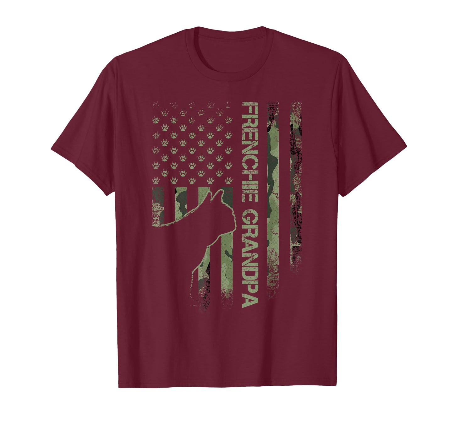 Camo Flag Proud French Bulldog Grandpa Frenchie Silhouette T-Shirt for Men Women