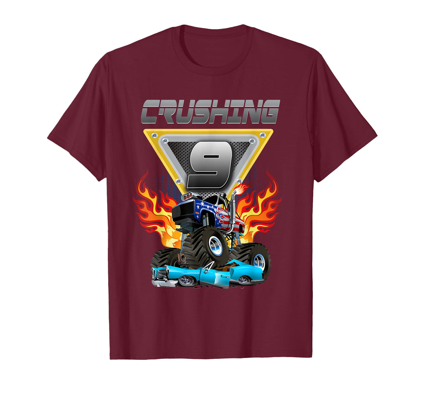 Monster Truck Crushing 9 - Nine Year Old Kid Birthday T-Shirt