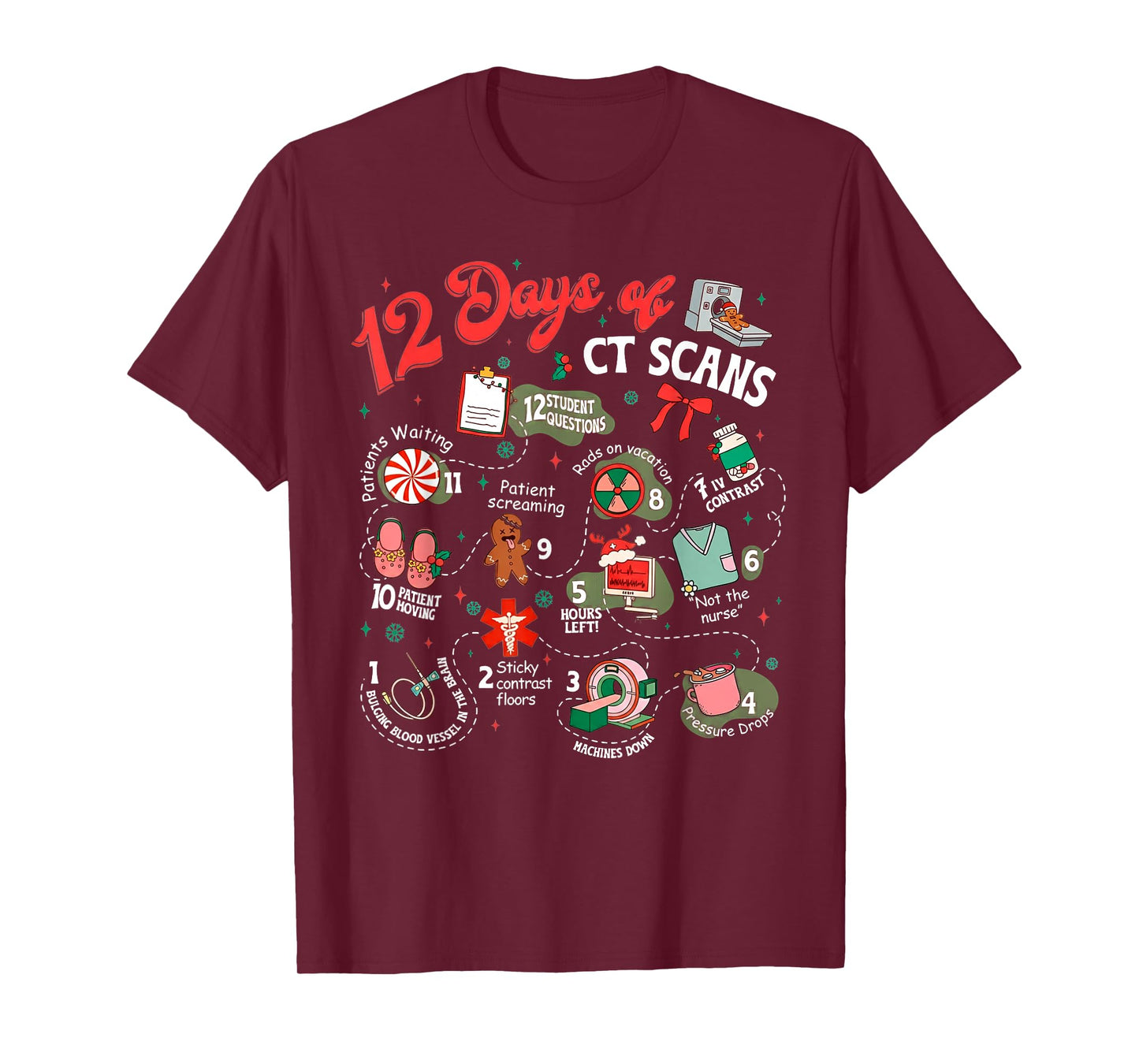 12 Days of CT Scans Christmas CT Tech Cat Scan T-Shirt