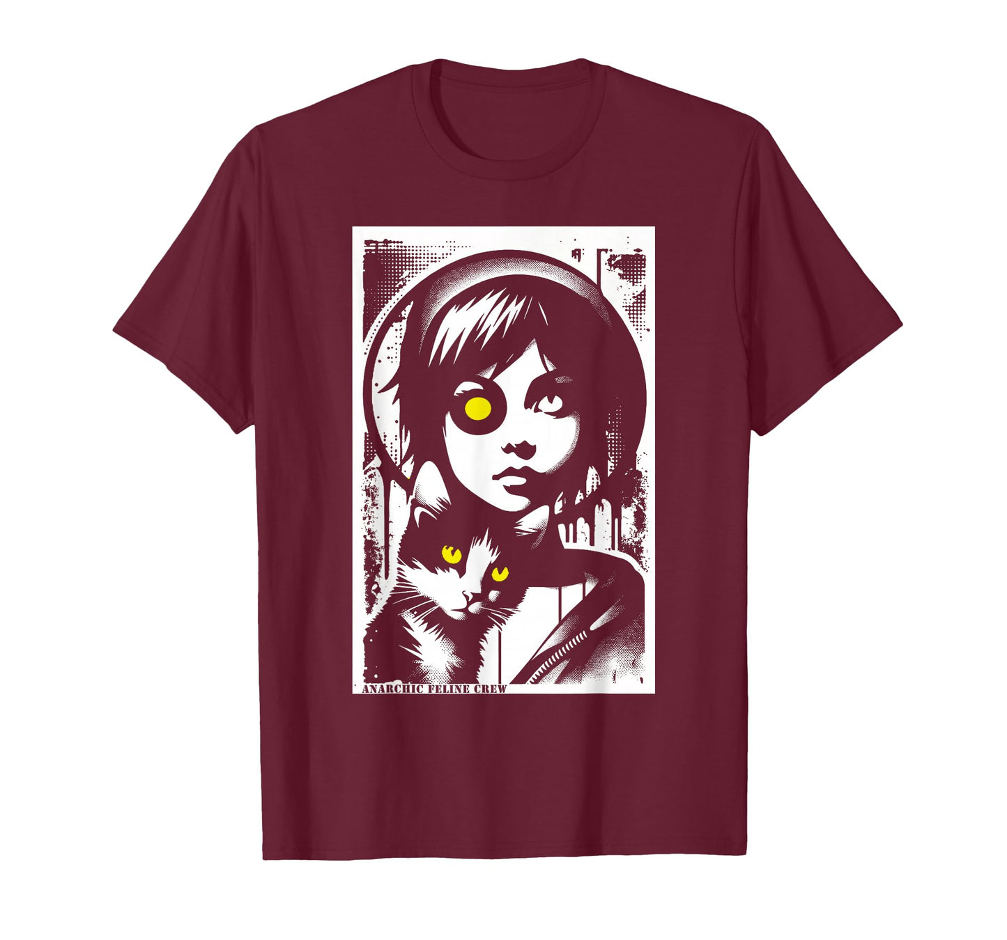 Punk Girl and Cat Graffiti Grunge 90s Distressed Vintage T-Shirt