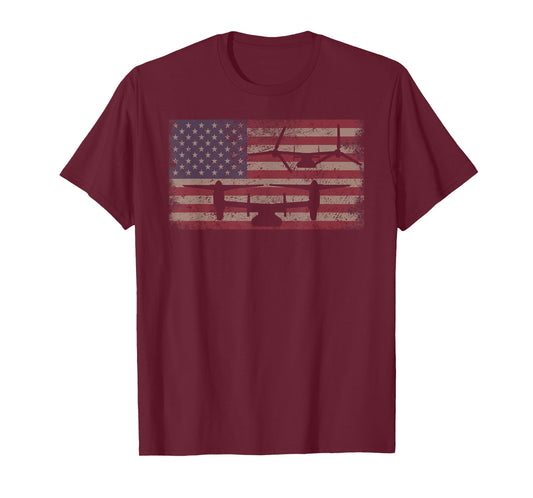 USA Flag Planes by Maljonic V-22 Osprey VTOL Plane American Flag T-Shirt, Unisex-Adults, Black, Small, Short Sleeve