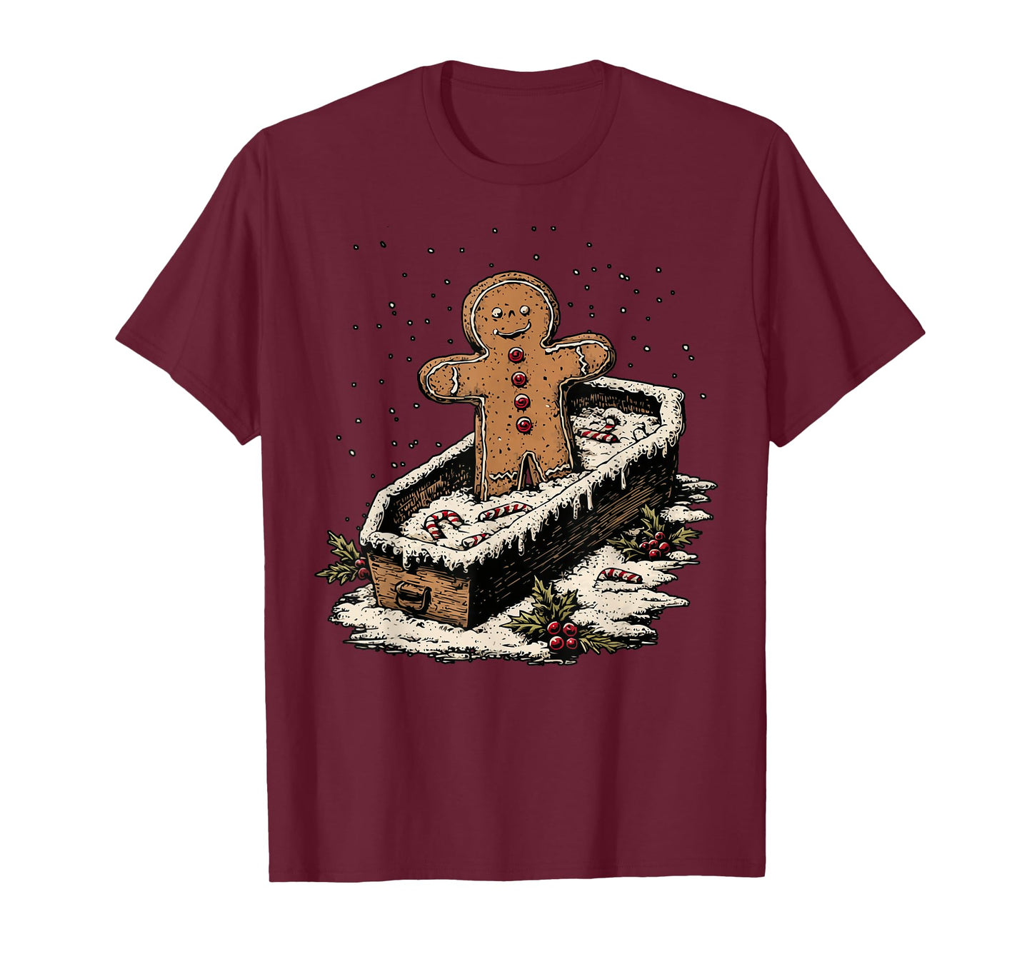 Creepy Gingerbread Goth Winter Humor Gothic Christmas Snowy T-Shirt