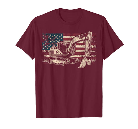 Excavator American Flag Patriotic Excavator 4th of July T-Shirt
