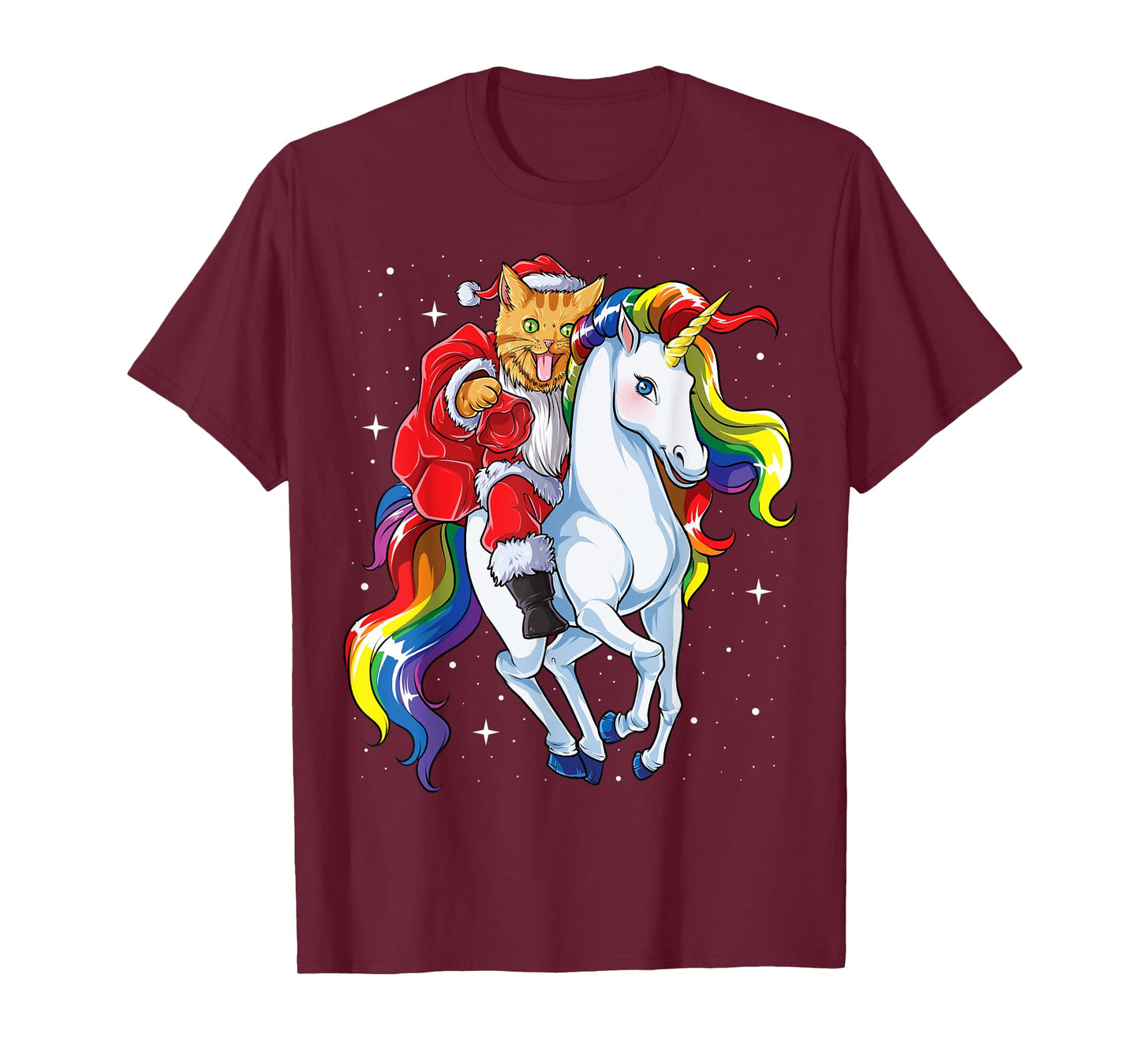 Cat Santa Unicorn T shirt Christmas Girls Women Meowy Xmas