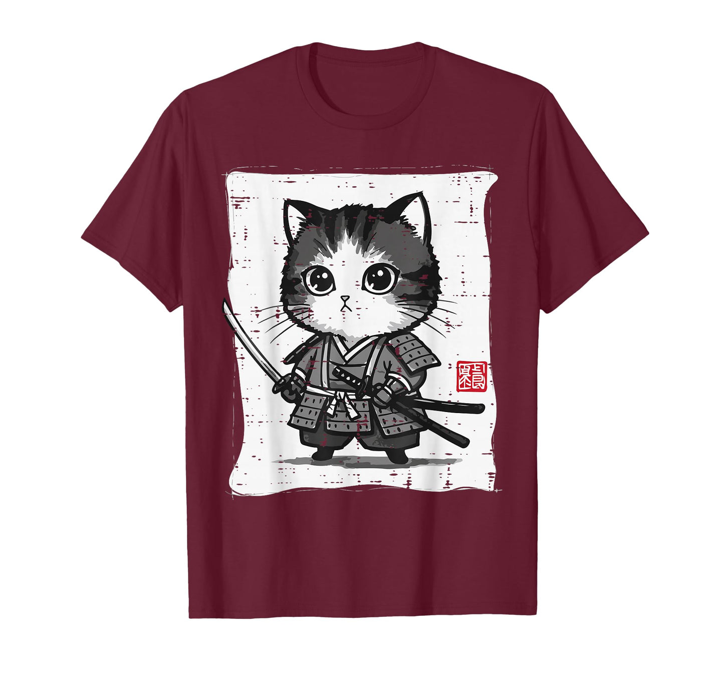Japanese Cat Kitten Samurai Kawaii Art Women Girls Kids Men T-Shirt