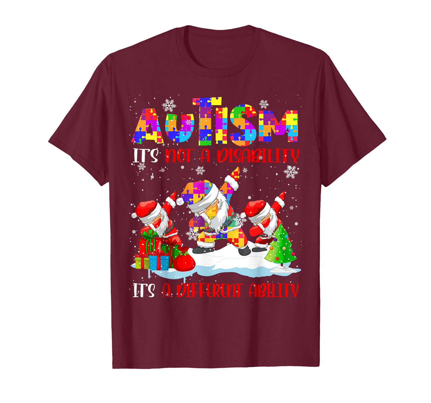 Autism It's Not A Disability Dabbing Santa Christmas Autism T-Shirt