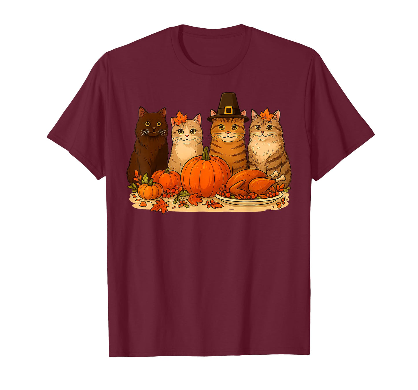Thanksgiving Cats Dinner Pumpkin Autumn Gifts Men Women Kid T-Shirt