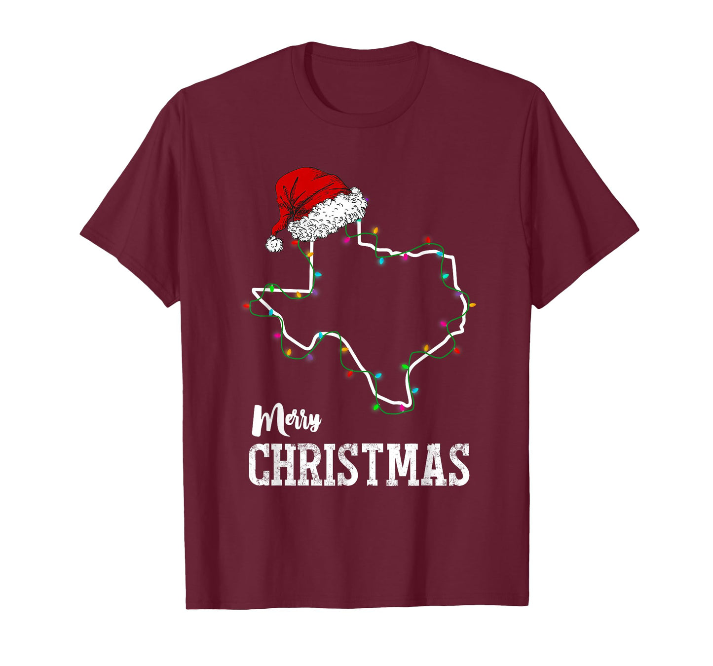 Merry Christmas Texas Christmas Light Santa Hat Pajama T-Shirt