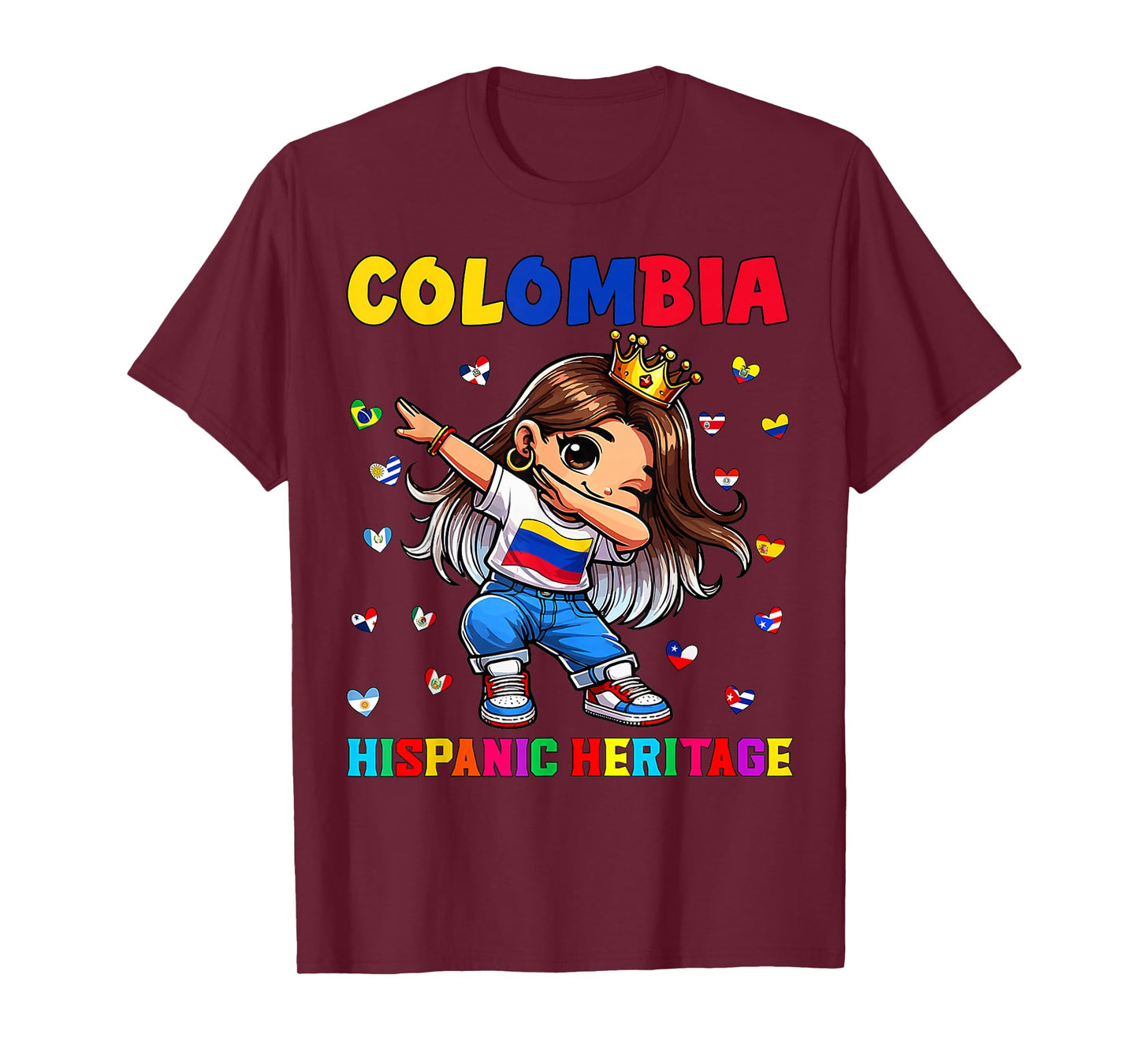Hispanic Heritage Month Colombia Flag Colombian Girl Kids T-Shirt