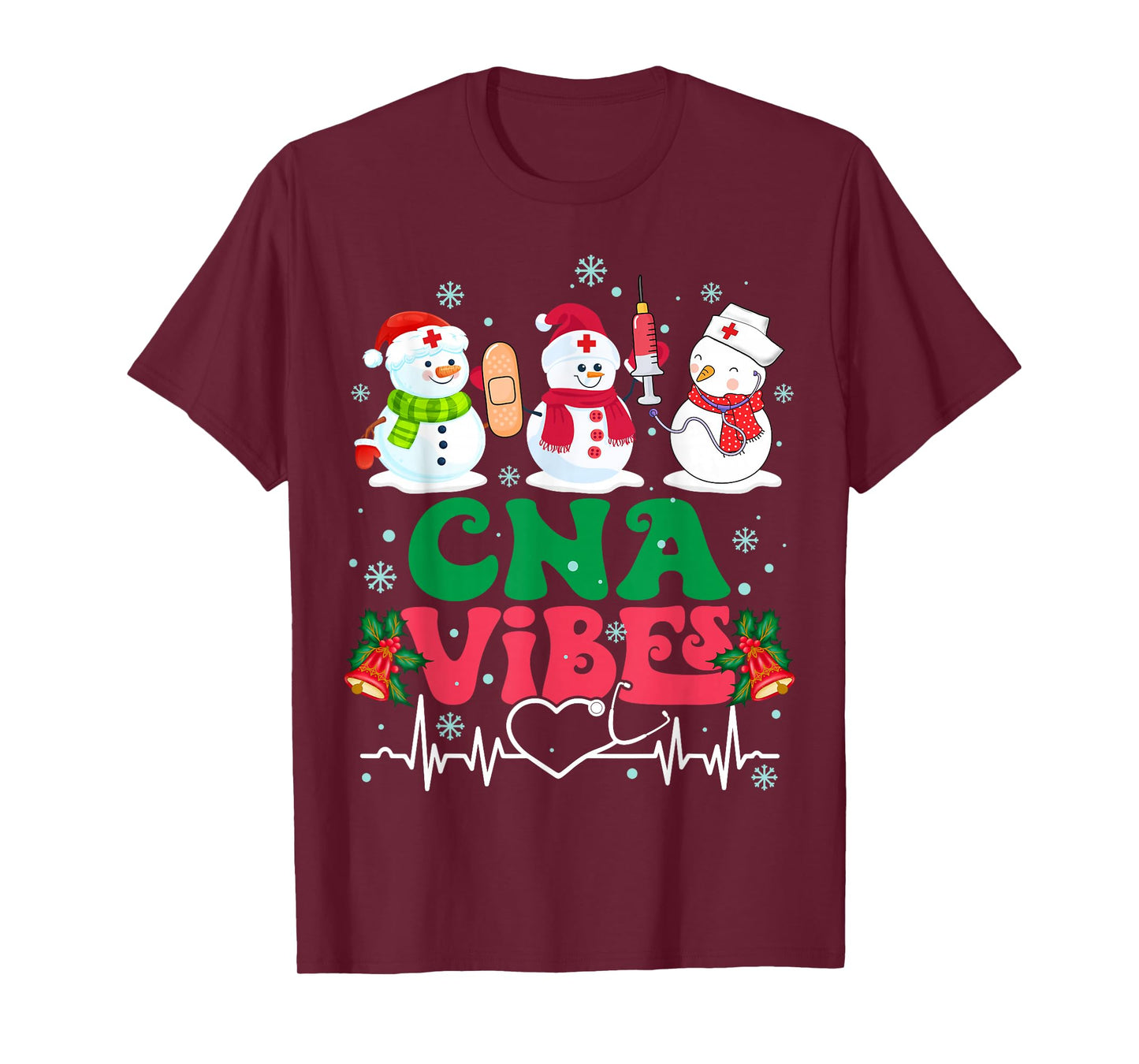 CNA Vibes Nurse Snowman Stethoscope Santa Funny Christmas T-Shirt