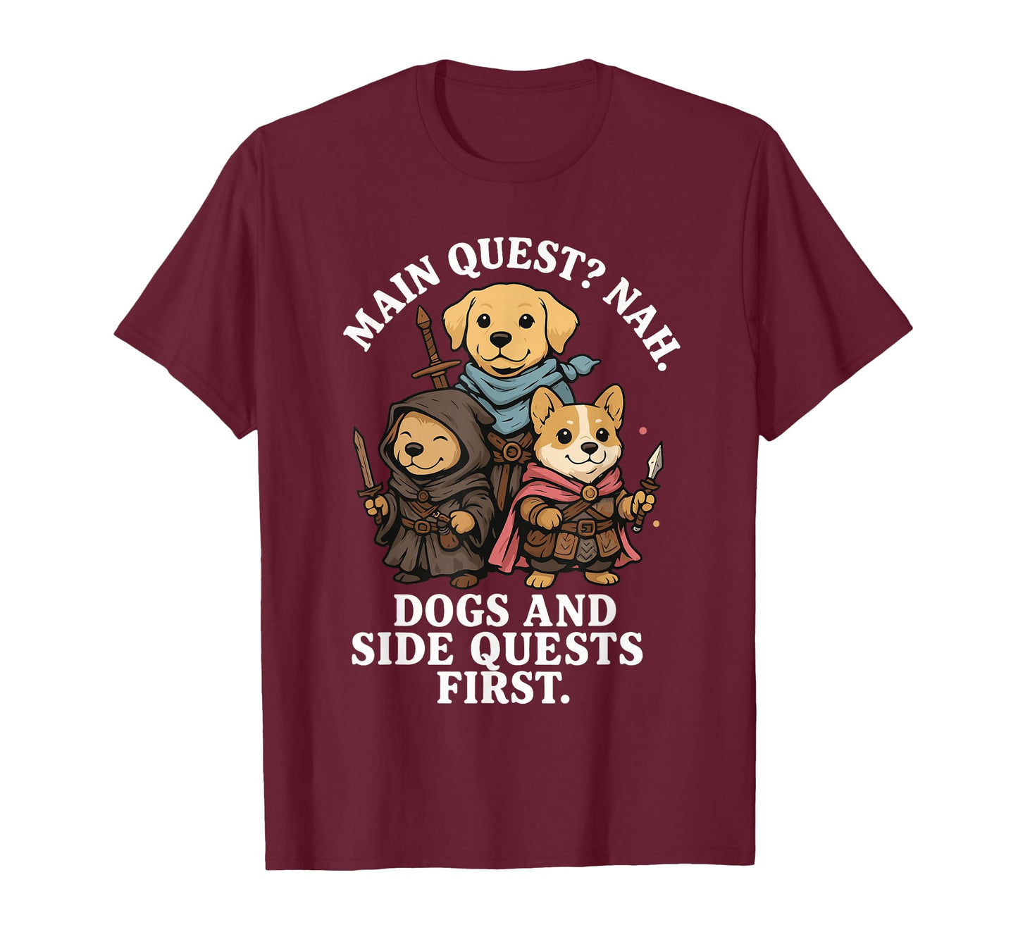 Dogs Side Quest Distracted Table Top Funny Men Women T-Shirt