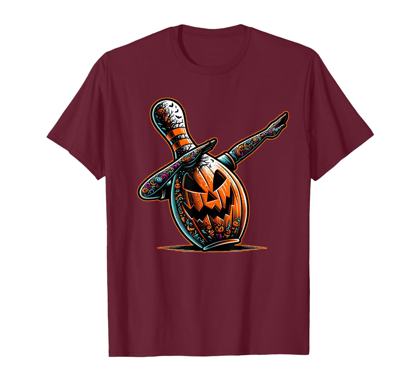 Dabbing Bowling Pin Bowler Jack O Lantern Spooky Halloween T-Shirt