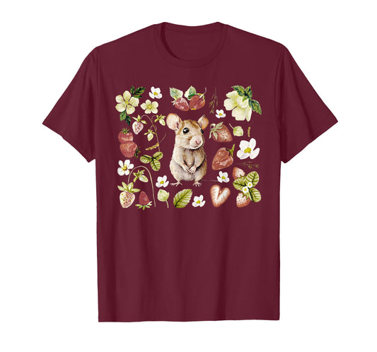 Cute Cottagecore Rat Strawberry Floral Aesthetic Rat Lover T-Shirt